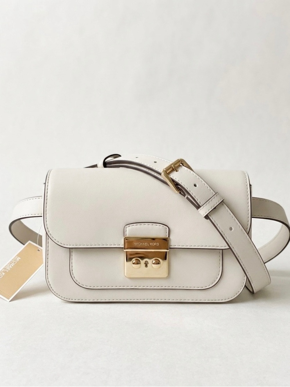 Michael Kors Cream Leather Small Lock-Front Crossbody Bag